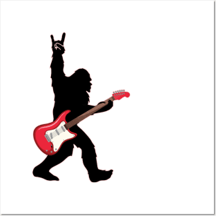 Rock On Bigfoot Sasquatch Loves Rock And Roll Sunglasses On T-Shirt Posters and Art